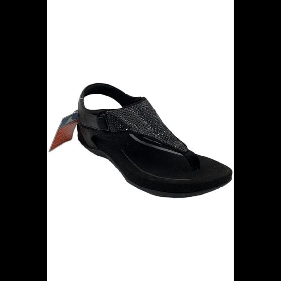 Aetrex Shoes - Aetrex Kelly Sparkle Orthotic Thong Sandal Black - Medium